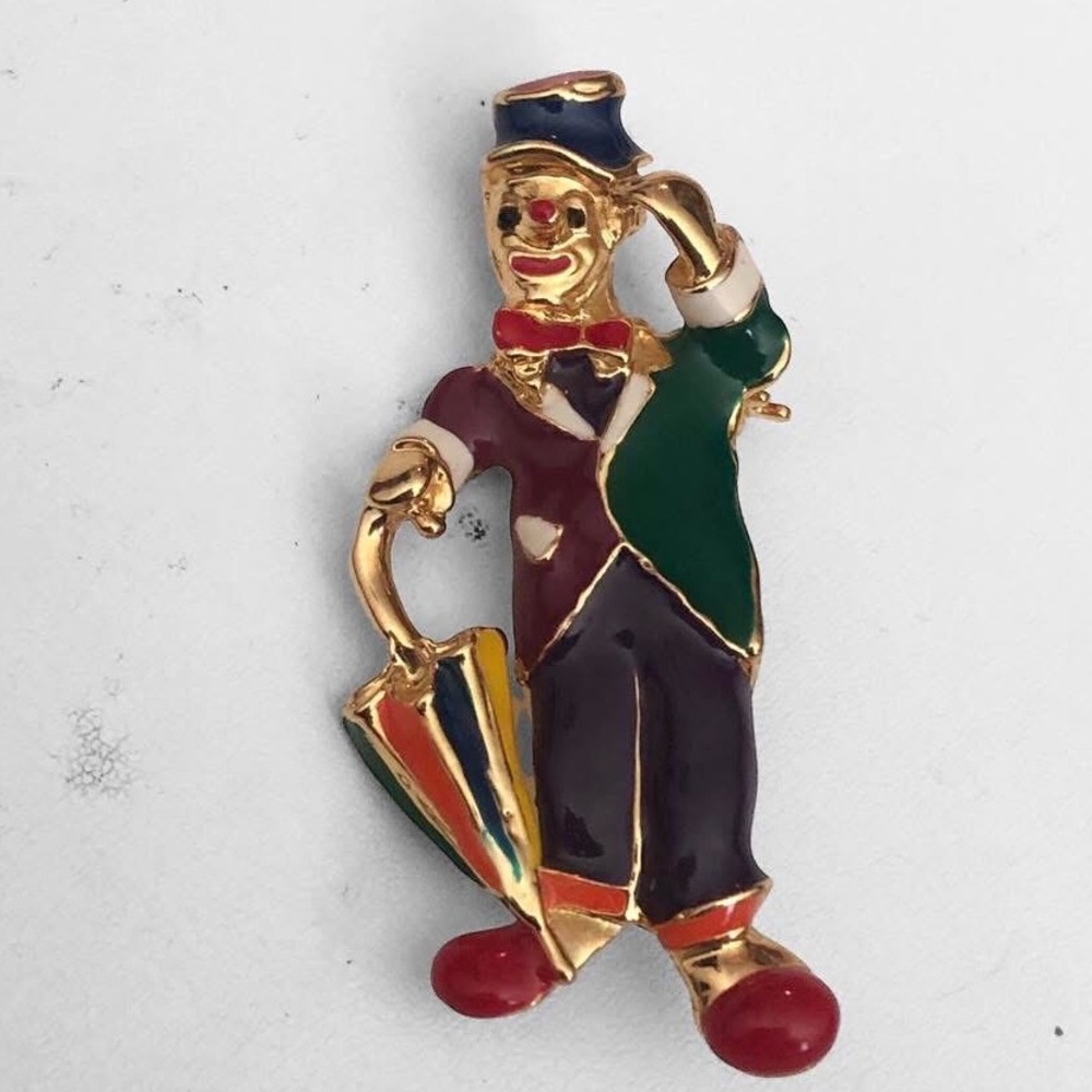 Vintage Enamel Grumpy Clown Brooch